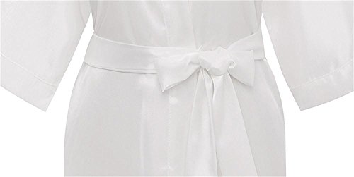 Women's Satin Kimono Robe Short Bathrobe For Wedding Party, Solid Color, Short, White,S