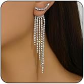 Rhinestone Tassel Earrings for Women Sparkling Gold Silver Crystal Long Chandelier Dangle Drop Earrings Elegant Cubic Zirconia Bridal Wedding Statement Earrings Christmas Prom Party Jewelry
