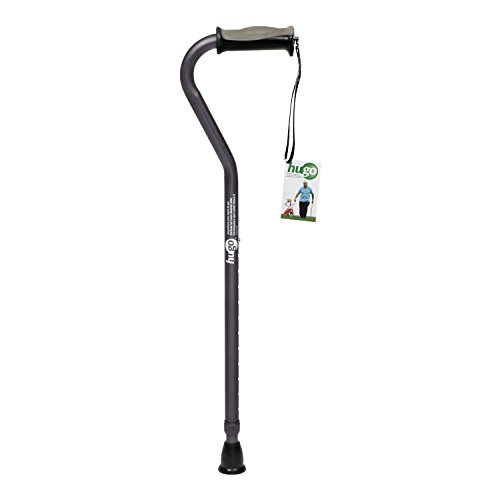 Hugo Mobility Adjustable Offset Handle Cane with Reflective Strap, Smoke