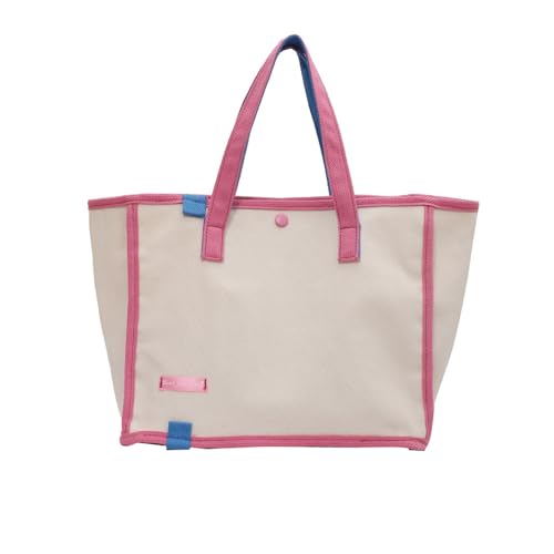 Korean version women's canvas handbag, women's casual and artistic contrasting canvas shopping bag, shoulder bag