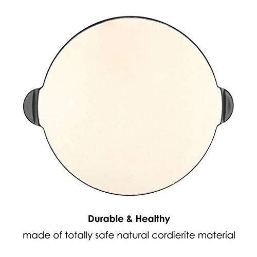 waykea 13” Ceramic Glazed Pizza Stone for Oven Grill or BBQ | Premium Bread Baking Stone Cordierite Pizza Grilling Stone, Black, Round with Handles