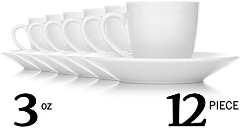 Simply Home USA Porcelain Espresso Nesoresso Cups with Saucers - 3 Ounce - Set of 6, White