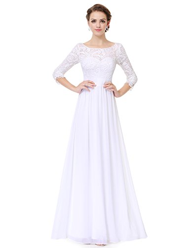 Ever Pretty Womens Three-Quarter Lace Sleeves Floor Length Bridesmaid Dress 16 US White …