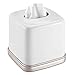 mDesign Square Metal Paper Facial Tissue Box Cover Holder for Bathroom Vanity Countertops, Bedroom Dressers, Night Stands, Home Office Desks, Tables - Matte White/Satin