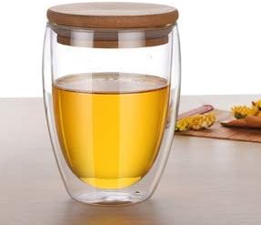 Bhaguji Double Wall Insulated Glass Cup Heat-Resistant for Tea Coffee Latte Espresso Iced Tea Wine Juice Cappuccino Coffee Mug 350 ML Each with Bamboo Lid, Best Gift. (Pack of 2)