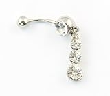 316l Surgical Steel 14g Triple Clear Crystal Calabash Dangle Navel Belly Ring Body Piercing