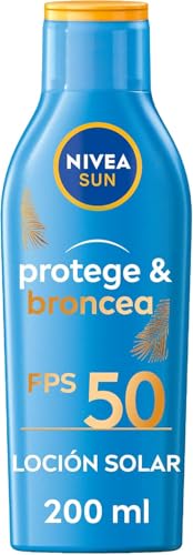 Protege & Broncea Leche Solar Activadora del Bronceado FP50 (1 x 200 ml), potenciador del bronceado resistente al agua, protección solar alta, crema solar 50 bronceadora