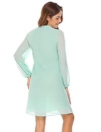 bubblebelle Mujeres Casual Lace Up linterna manga Vestido de gasa suelta de una línea sólida