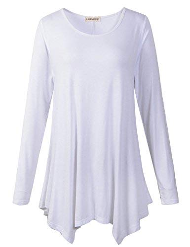 LARACE Womens Long Sleeve Flattering Comfy Tunic Loose Fit Flowy Top (1X, White)