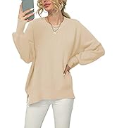 BYSCHAGRL Womens Oversized Sweaters Pullover Batwing Long Sleeve Knit Crewneck Side Slit Ribbed S...