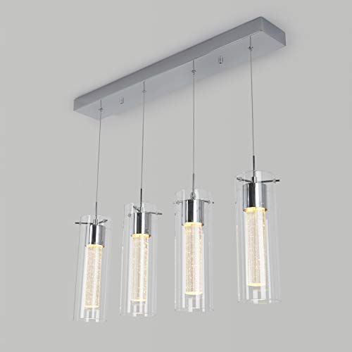 Artika OME59 4-Pendant Dimmable Light Fixture with Integrated Led and Premium Bubble Glass, Chrome Plated