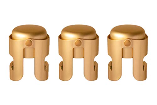Gold Champagne Stopper (3 Pkg), Designed in France, Bottle Sealer for Cava, Prosecco, Sparkling Wine, Gold Plated, No Sharp Edge, Simple Design, No Leaks, No Spills, Passed 13 lbs Pressure Test