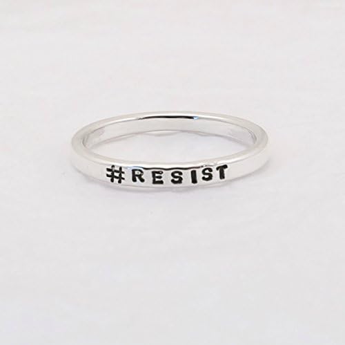 Stacking Ring, Personalized Sterling Silver Stackable Ring 2.4 mm with #RESIST