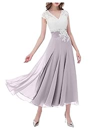 Vestido de dama de honor con cuello en V y botones de gasa, con mangas de gorra, color marfil, para mujer