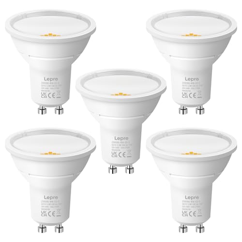 Lepro Energy Class A GU10 LED Warm White Lamp, 3.3 W 2700 K Warm White 590 lm, Not Dimmable, 100° Beam Angle, Energy-Saving GU 10 LED Bulbs for Hallway, Living Room, Bedroom, Pack of 5