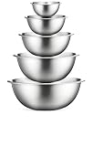Premium Stainless Steel Mixing Bowls (Set of 5) Brushed Stainless Steel Mixing Bowl Set - Easy To Clean, Nesting Bowls for Space Saving Storage, Great for Cooking, Baking, Prepping