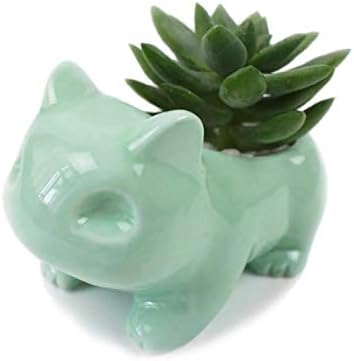 Taka Co White Planter Ceramic Flowerpot Bulbasaur Succulent Planter Cute White/Green Flower Pot with Hole Cute