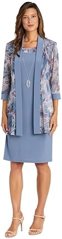r & m richards necklace dress & metallic trim jacket Metallic Print Jacket Dress with Necklace