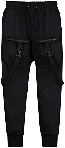 ByTheR Men's Techwear Dark Pocket Straps Soft Black Jogger Cotton Cargo Pants