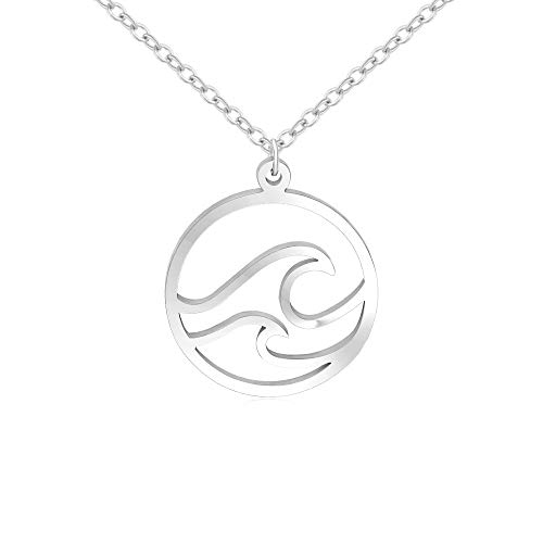 MANZHENDelicate Sea Wave Wrap Round Spindrift Petite Pendant Necklace Stainless Steel