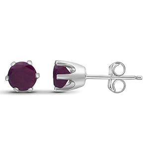 JEWELEXCESS 0.65 CTW Ruby Stud Earrings – Sterling Silver (.925)| Hypoallergenic Studs for Women – Round Cut Set with…