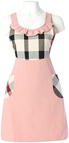 Home Bene 100% Cotton Angel, Cute X-back Kitchen Apron for Women, Cooking Apron with Neck Ruffles, Waist Ties, Two side Pockets, Cooking, Baking, Barbecuing, Gardening, Pink