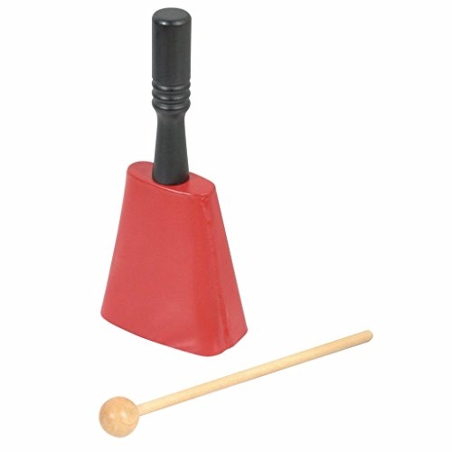 Red Metal Cowbell on Wooden Handle with Mallet (Age 3+)