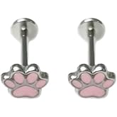Zynova 16G Pink Paw Cartilage Stud Earrings for Women Cute Internally Threaded Puppy Cat Paw Flat Back Earrings Studs Labret Monroe Lip Rings Conch Helix Tragus Piercing Jewelry