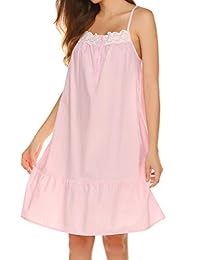Ekouaer Ropa de dormir Camisas de dormir victorianas Correas de camisón sin mangas Vestido de dormir Vestido de pijama de algodón para dama