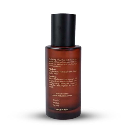 Ayurve Rose Water Face Mist 100ml | 100% Pure Steam Distilled Rosa Damascena | Hydrating Facial Toner Spray for Glowing Skin | Alcohol-Free Natural Mist for Dry, Oily & Acne-Prone Skin