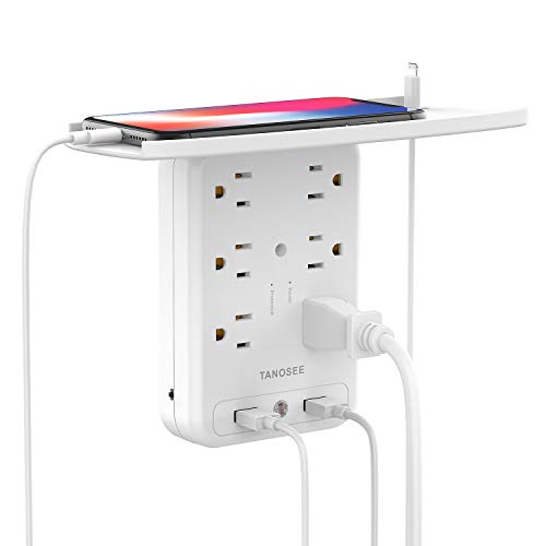 Outlet Extender Multi Plug Socket Shelf, Wall Mount Surge Protector 1700J with 6 Electrical Outlet Splitter 2 USB Port…