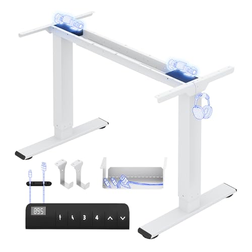FLEXISPOT Height Adjustable Desk Frame, Electric Table Legs with 2 Motors, LED Height Display, 4 Memory Functions, with 2 Hooks and Cable Management, White