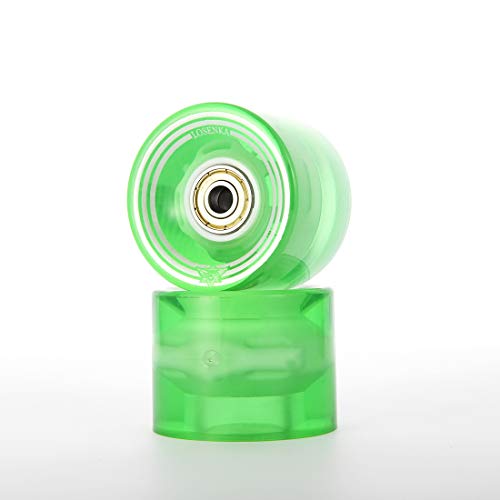 LOSENKA 6045 Fish Skateboard Wheels Flash PU Crusier Skateboard Wheels (4 Pack with Bearing) (Flash Green)