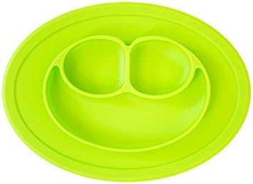 Tiny smiles - 3 compartment non slip suction base portable silicone baby and toddler placemat – green.