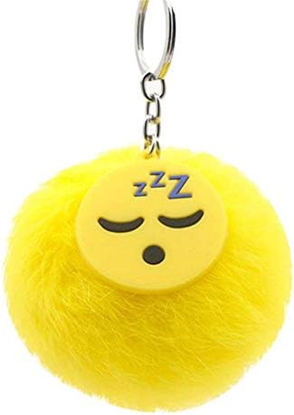Eqxinfeng Lovely Emoji Pompom Plush Ball Pendant Keychain Bag Decor Keyring Ornament Holder Kids Girls Gift Size A
