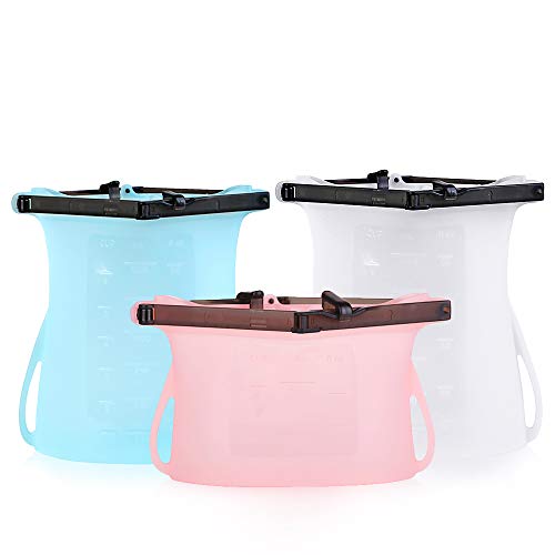 Silicone Reusable Food Storage Bag, 100% Stand-Up, Innovative Leak Proof and Space Saving Design, 3 Packs, Clear/Pink/Sky Blue - Thumbnail 7
