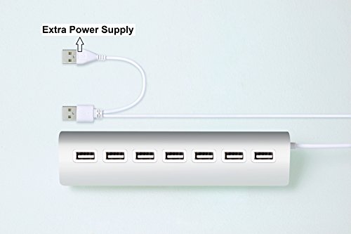 Cateck Premium 7-Port Aluminum USB Hub with 2-Foot Shielded Powered Y-Cable for iMac, MacBooks, PCs and Laptops