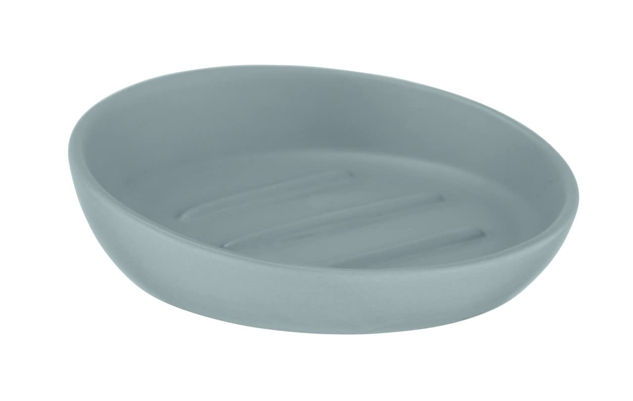 Wenko Badi Soap Dish Blue/Grey, Ceramic with Matte Surface, Soap Dish in Simple, Simple Shape
