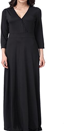 Sanch Ancha Women's Deep V Neck 3/4 Sleeve Polyester Maxi Dress Size 14 Black