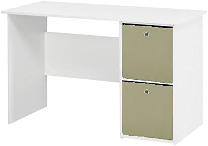 White Finish Office Computer Desk/Workstation/Study Table with 2 Canvas Storage Boxes Included in a choice of 5 colours (White Desk with 2 Blue Boxes)(chair NOT included) (NATURAL)