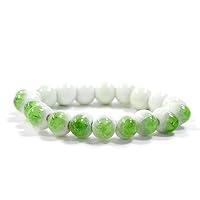 WEEPA Ceramic Bracelet Vintage Style Glaze Ice Crack Porcelain Beads Adjustable Bracelet (19-Forest Green)