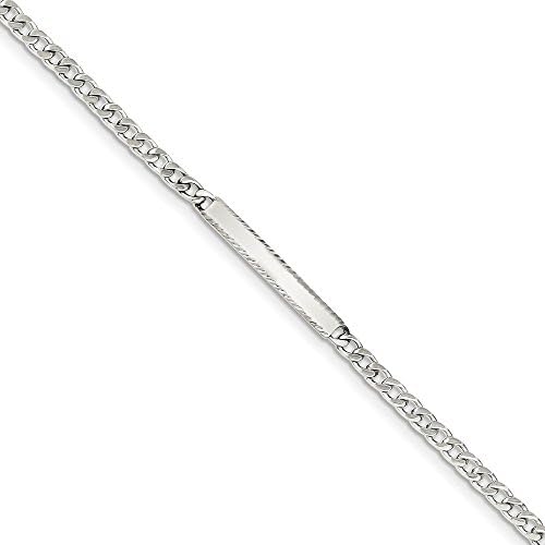 Sterling Silver Diamond-cut Engraveable Curb Link ID Bracelet Length 7"