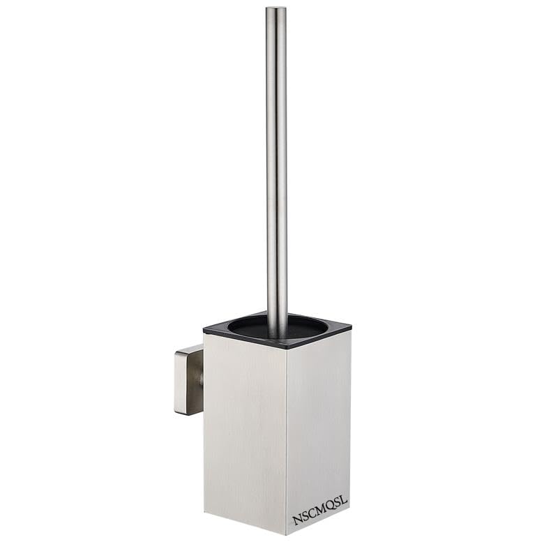 Toilet Brush and Holder, NSCMQSL Toilet Bowel Brush for Cleaning with Stainless Steel Handle,Space Saving for Storage Toilet Brush Wall Mount Square(Brushed Silver)
