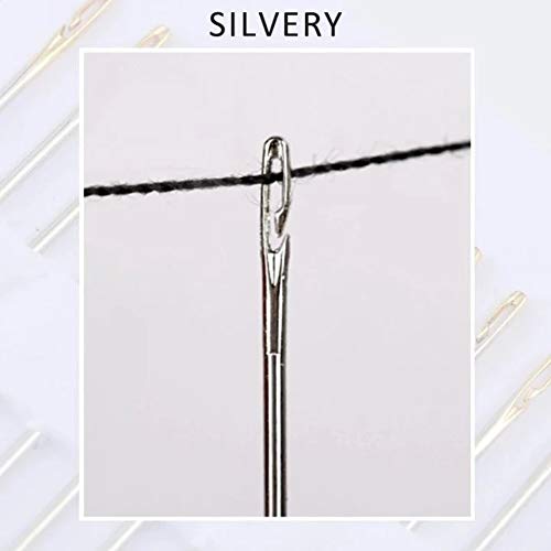 Self-Threading Needles, Sewing Self Threading Hand Needles Stitching Pins, Embroidery Hand Sewing Tools, Loop Thread Around The Needle, Pull Into Groove, You're Done With Threading! (1 set, silver)