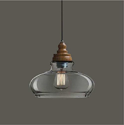 Vintage Industrial Ball/Cone Glass lampshade Wooden Head Ceiling Pendant Light Shade Chandelier Lamp Fixture Fitting for Home Office Bedroom Coffee Shop (A)