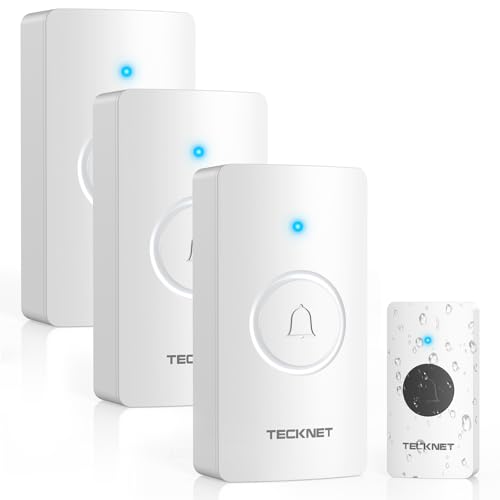 TECKNET Wireless Doorbell, Works with 3 Receivers, 1 Transmitter, 400m Range, IP67, Outdoor Waterproof Wireless Doorbell, Wireless Door Chime with 5 Levels of