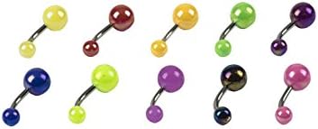 Niche Finds 12 316L Stainless Steel Acrylic Ball Belly Rings in 12 INTENSE Colors 14G