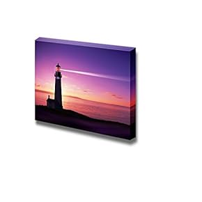 Beautiful Scenery Landscape Lighthouse Searchlight Beam Through Marine Air at Night - Canvas Art Wall Art - 12" x 18"