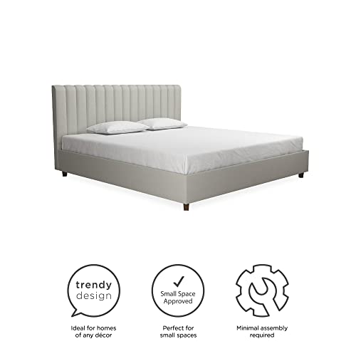 Novogratz Brittany Upholstered Platform Bed Frame, Grey Linen, King