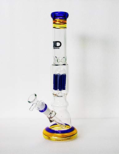 The Dark Diamond Newest Glass Water Bongs Smoking Bong Hookah Ice Bong 14.5mm Join 33-35cm Height Straight Glass Pipes Honeycomb Branch Bong Water Oil Rigs DDGB421Rasta (Rasta B)